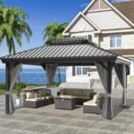 Shtine Garden 10 x 12 ft Hardtop Pergola Gazebo with Aluminium Frame and Steel Roof, Grey