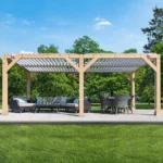 Shtine Garden 10 x 20 ft Cedar Louvered Pergola, Natural Cedar