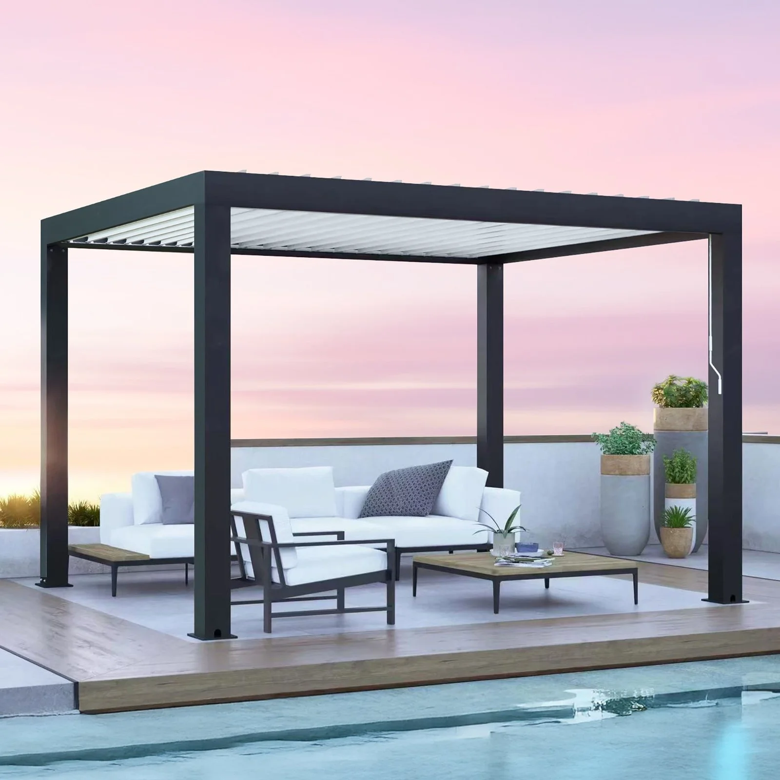 vitcher-llc-vitcher-llc-yardistry-aluminum-louvered-pergola-12-12-ft-01-20260725082740-6ad7cdb6.webp Shtine Garden 12 x 12 ft Aluminium Louvered Pergola - Image 1