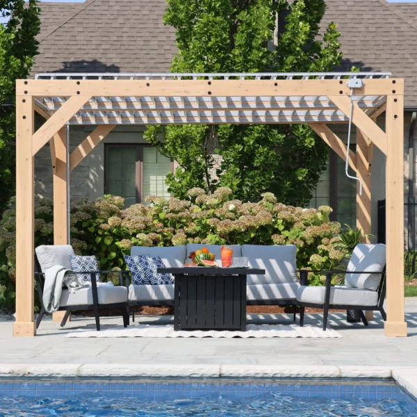Shtine Garden 10 x 12 ft Cedar Louvered Pergola, Natural Cedar