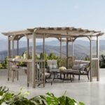 Shtine Garden 10 x 14 ft Cedar Bar Pergola with Sunshade, Timber Gray