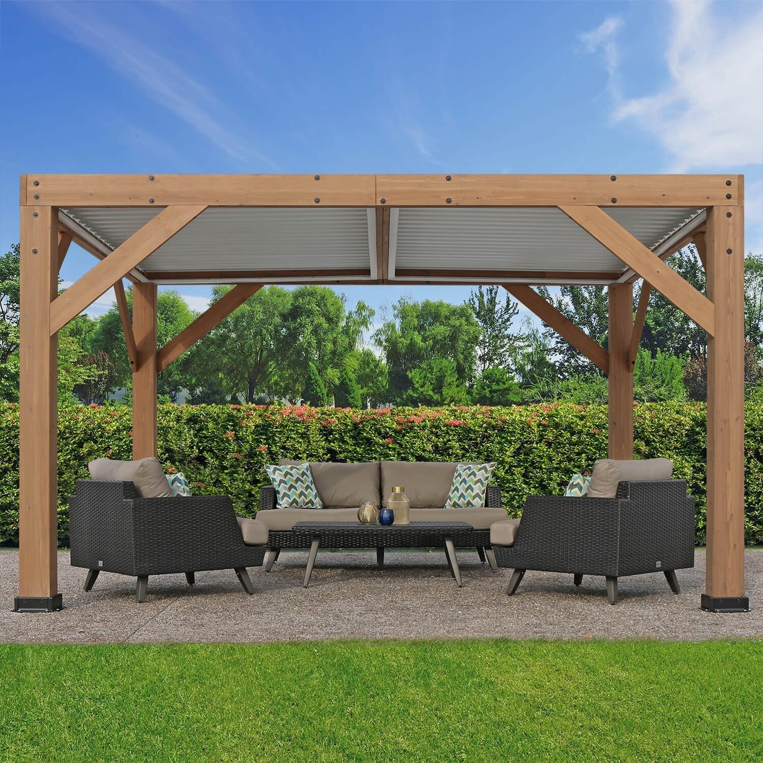 Yardistry Structures 13 x 11 ft Cedar Louvered Roof Pergola Shtine Garden 13 x 11 ft FSC Certified Cedar Louvered Roof Pergola - Image 1