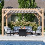 Shtine Garden 10 x 12 ft Cedar Louvered Pergola with Hand-Crank Roof